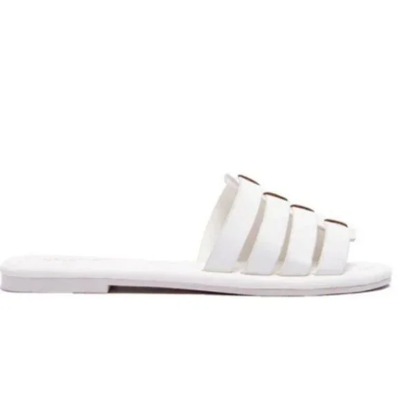 !! NEW !! Soft Vegan Leather Caged Slide Sandals in White - Picture 9 of 9